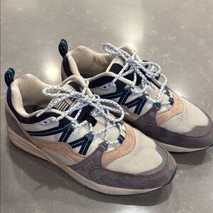 Karhu Cream and Blue Retro-Inspired Athletic Shoes